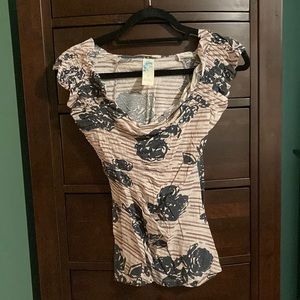 Anthropologie Navy Flowers Sleeveless Top Small